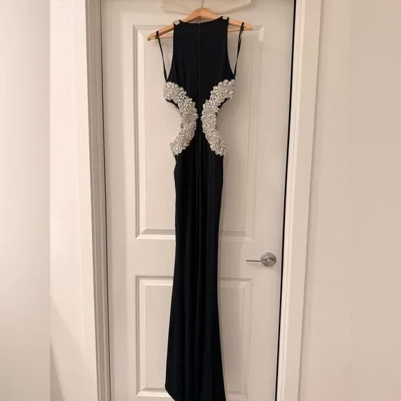 NWOT BRONX AND BANCO Camila Black Rhinestone Cutout Gown - Picture 12 of 16